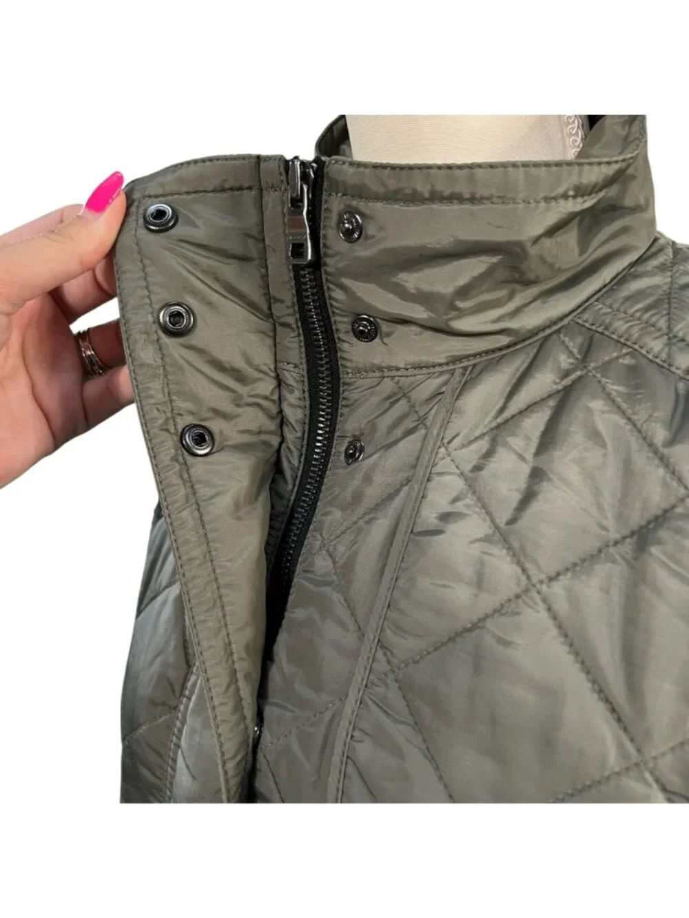 Coach Quilted Nylon Leather Trim Vest Khaki Green Size XS